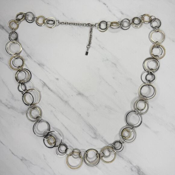 Jennifer Lopez Chunky Silver Gold Circle Chain Link Statement Necklace ✨ - Picture 3 of 13